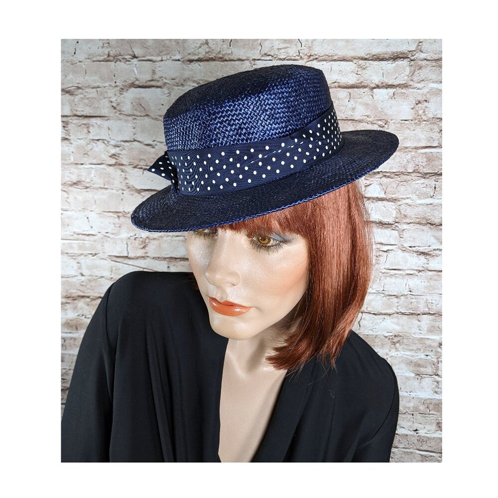 Vintage Counter-Fit by Frank Olive Hat Woven Navy Women's Easter High Tea Church
